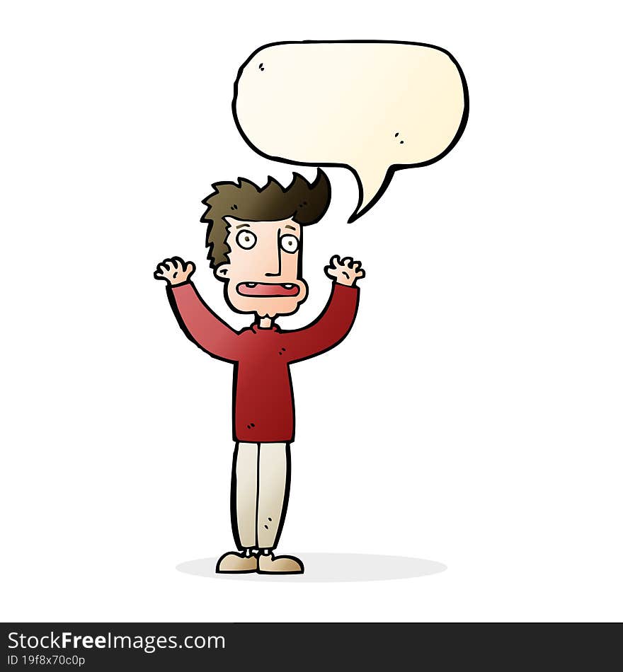 cartoon stressed man with speech bubble