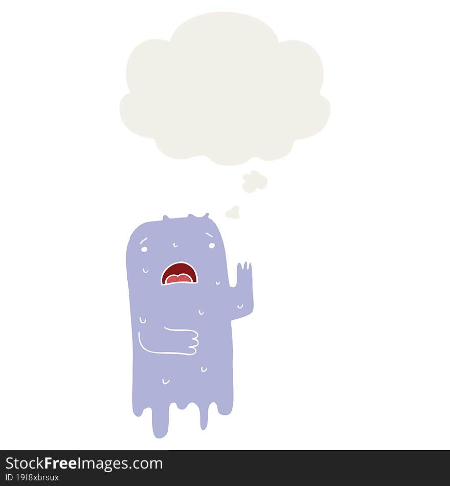 cartoon ghost with thought bubble in retro style