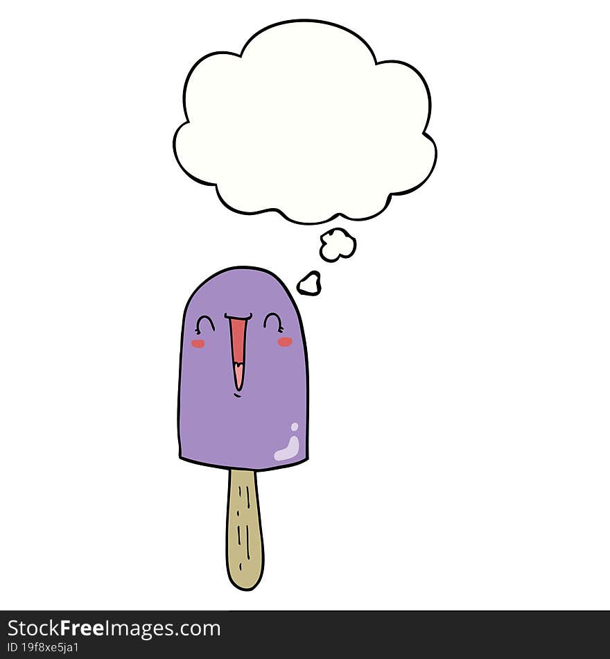 cartoon happy ice lolly with thought bubble. cartoon happy ice lolly with thought bubble