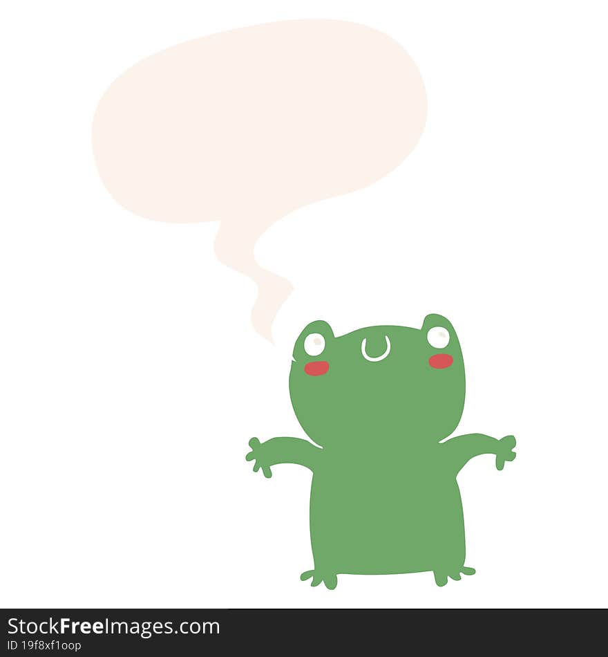 Cartoon Frog And Speech Bubble In Retro Style