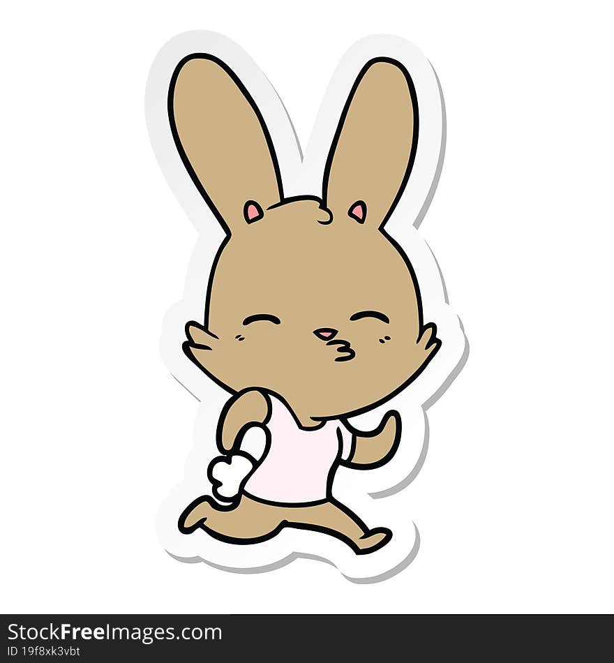 sticker of a cartoon running rabbit