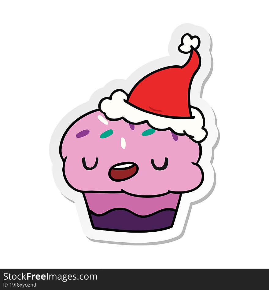 christmas sticker cartoon of kawaii cupcake