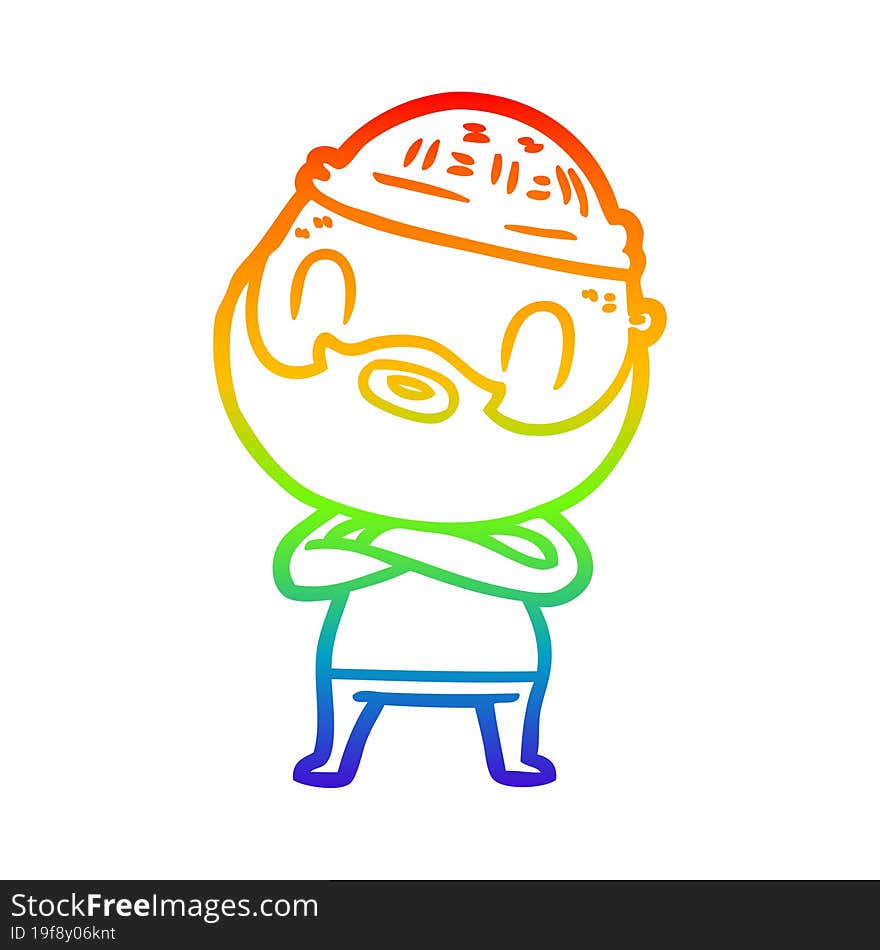 Rainbow Gradient Line Drawing Cartoon Bearded Man