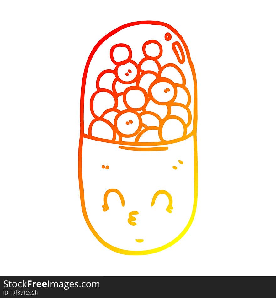 Warm Gradient Line Drawing Cartoon Pill