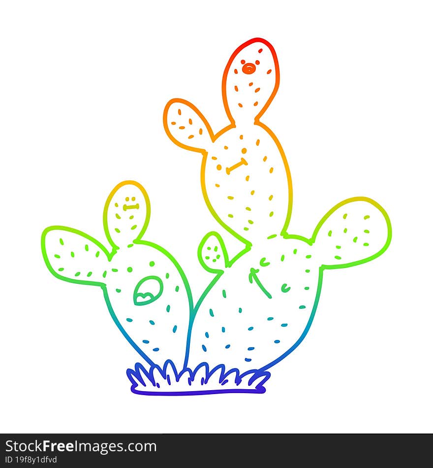 rainbow gradient line drawing cartoon cactus