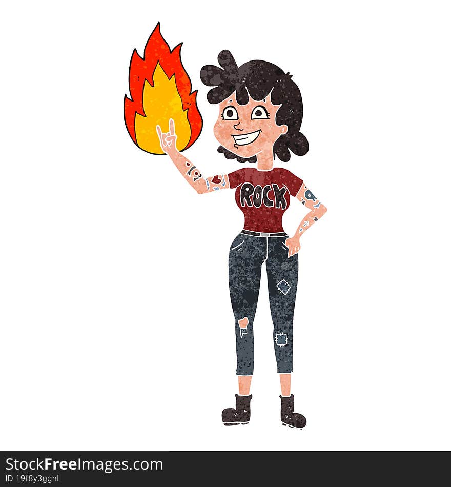 freehand retro cartoon rock girl