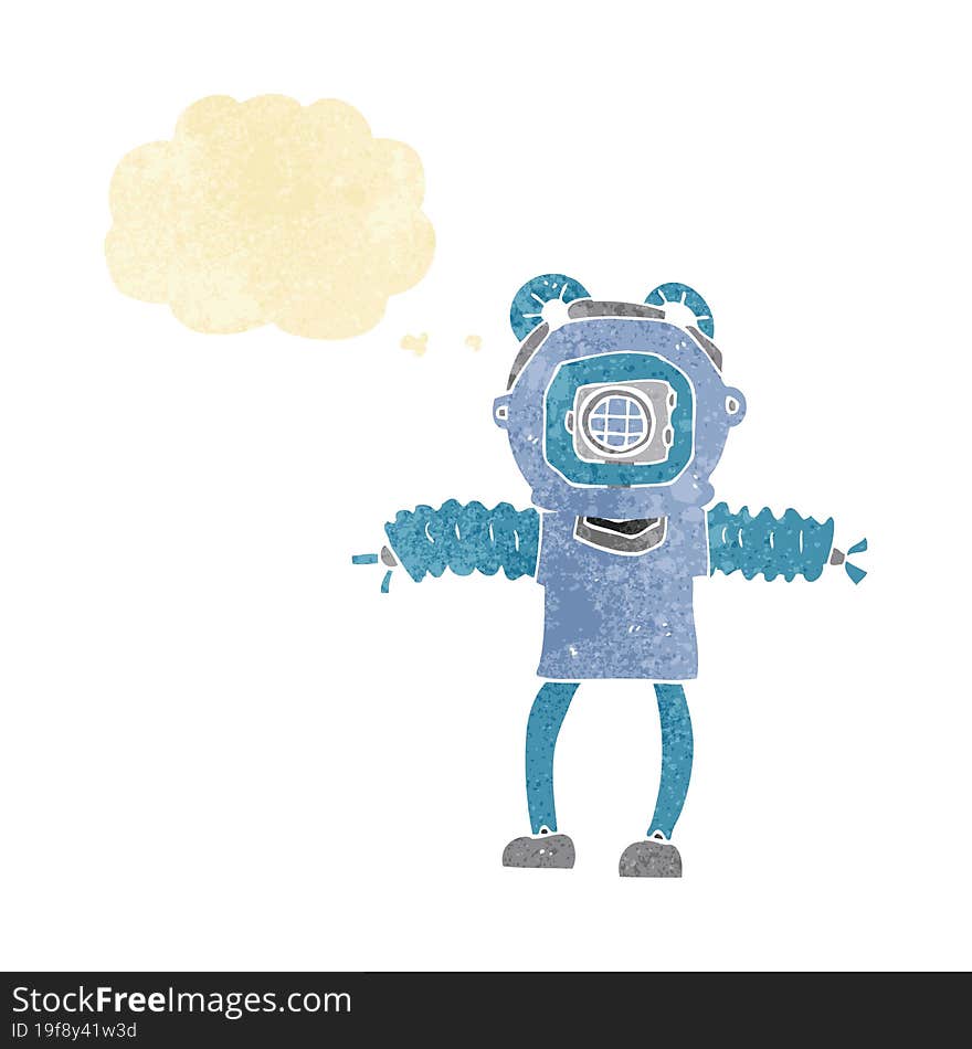 cartoon deep sea diver with thought bubble