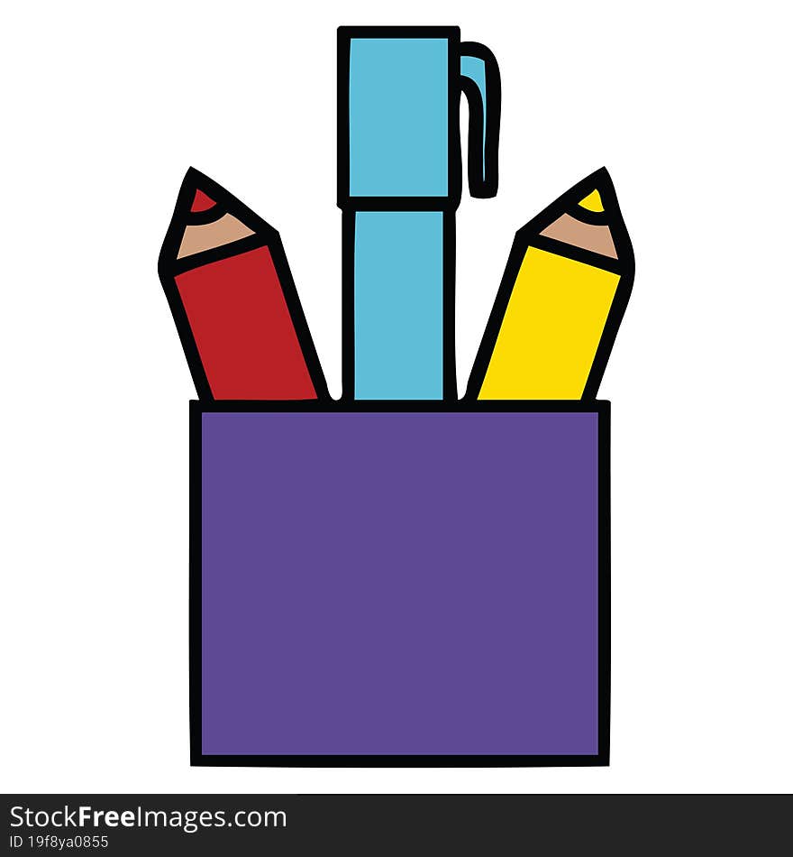 cute cartoon of a pencil pot. cute cartoon of a pencil pot