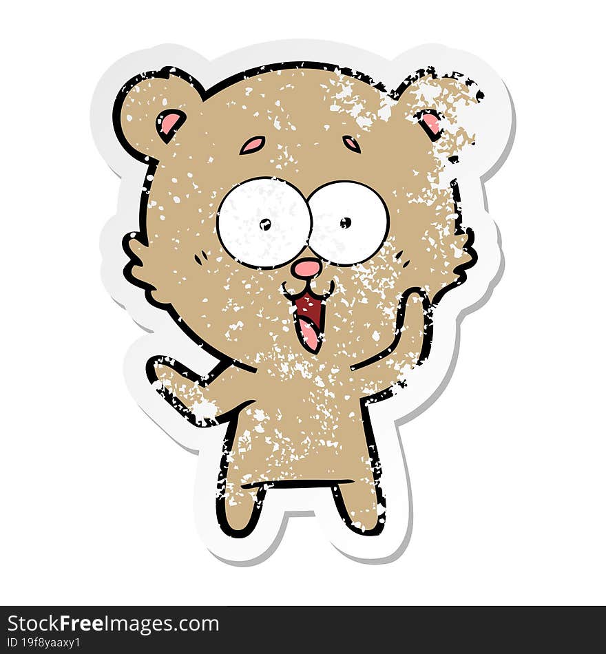 distressed sticker of a laughing teddy  bear cartoon