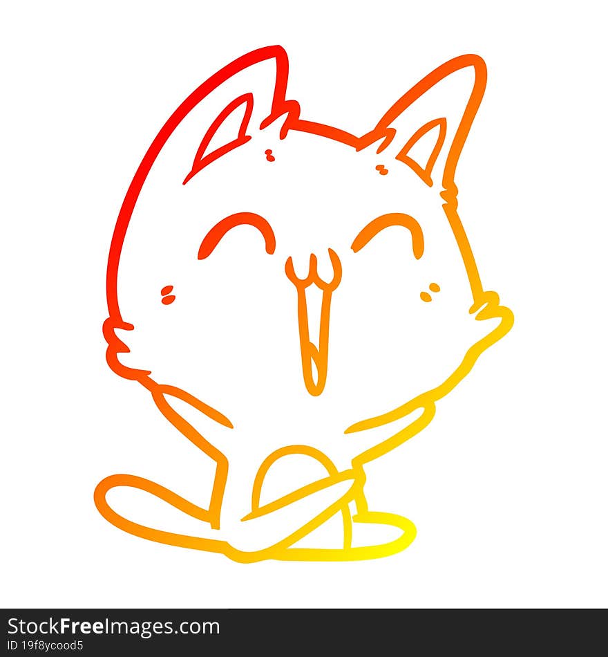 warm gradient line drawing happy cartoon cat meowing