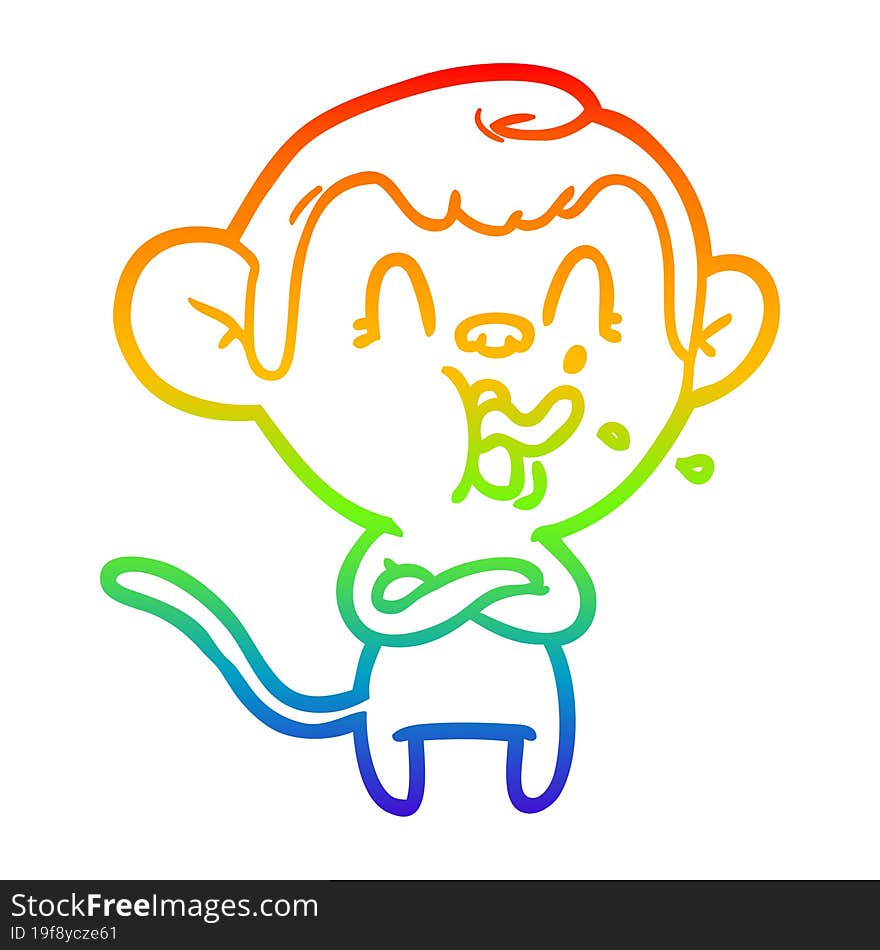 rainbow gradient line drawing crazy cartoon monkey