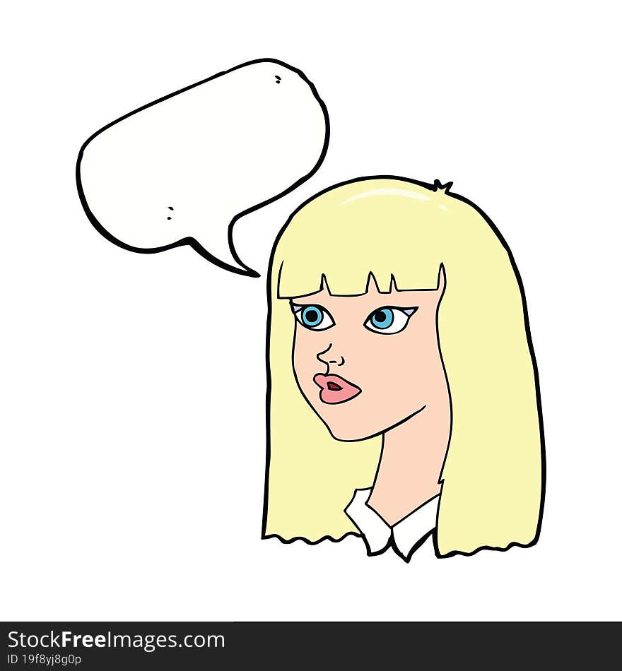 Cartoon Pretty Girl With Long Hair With Speech Bubble