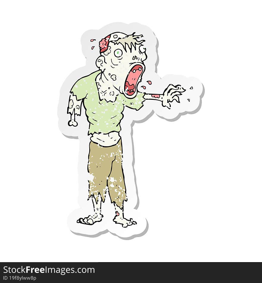 retro distressed sticker of a cartoon zombie