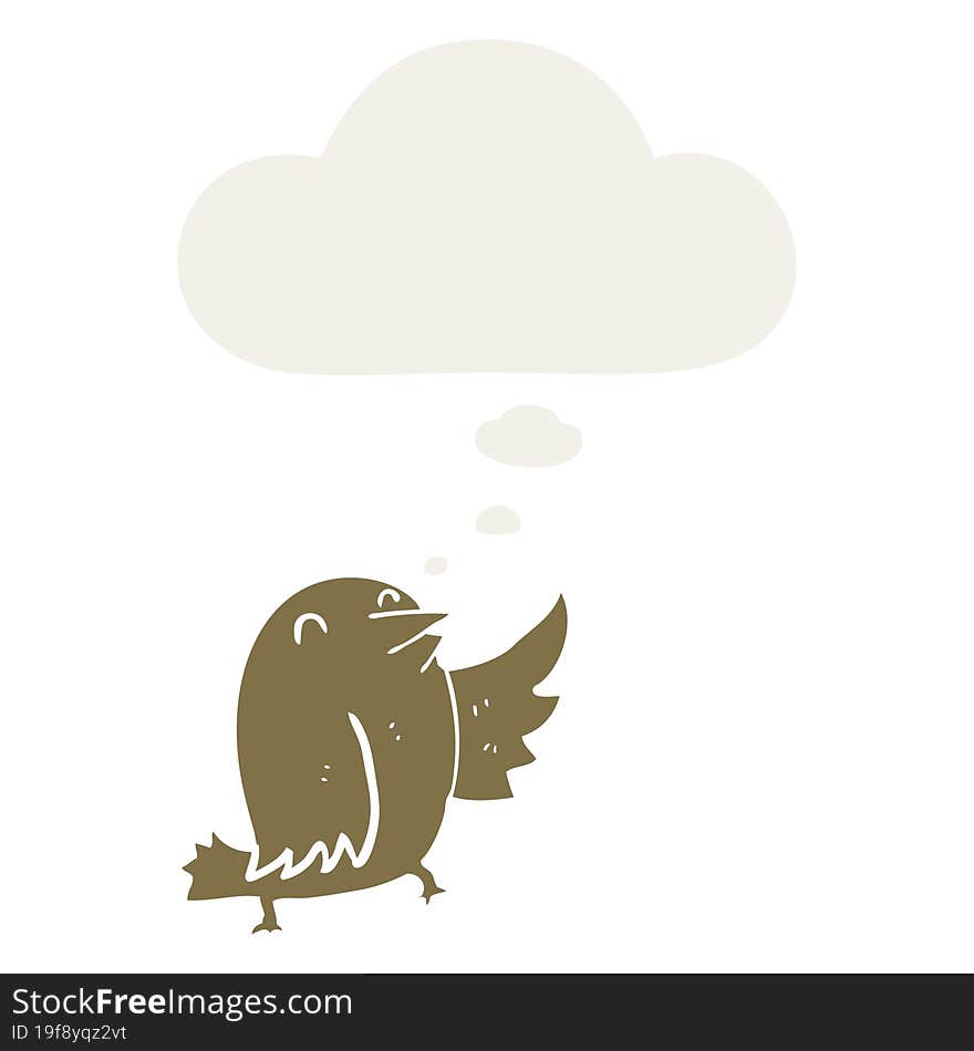 cartoon bird with thought bubble in retro style