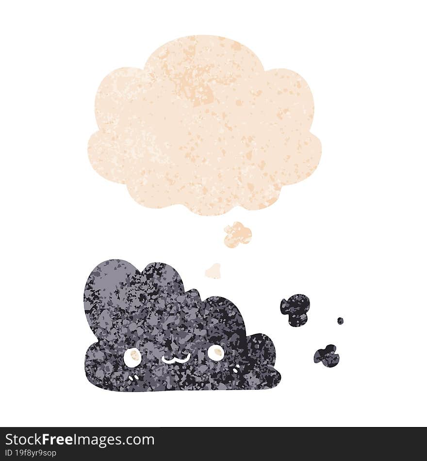 cute cartoon cloud and thought bubble in retro textured style