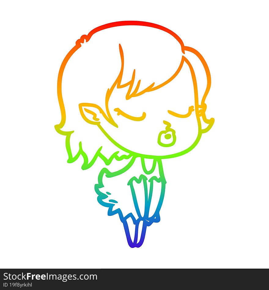 rainbow gradient line drawing cute cartoon vampire girl