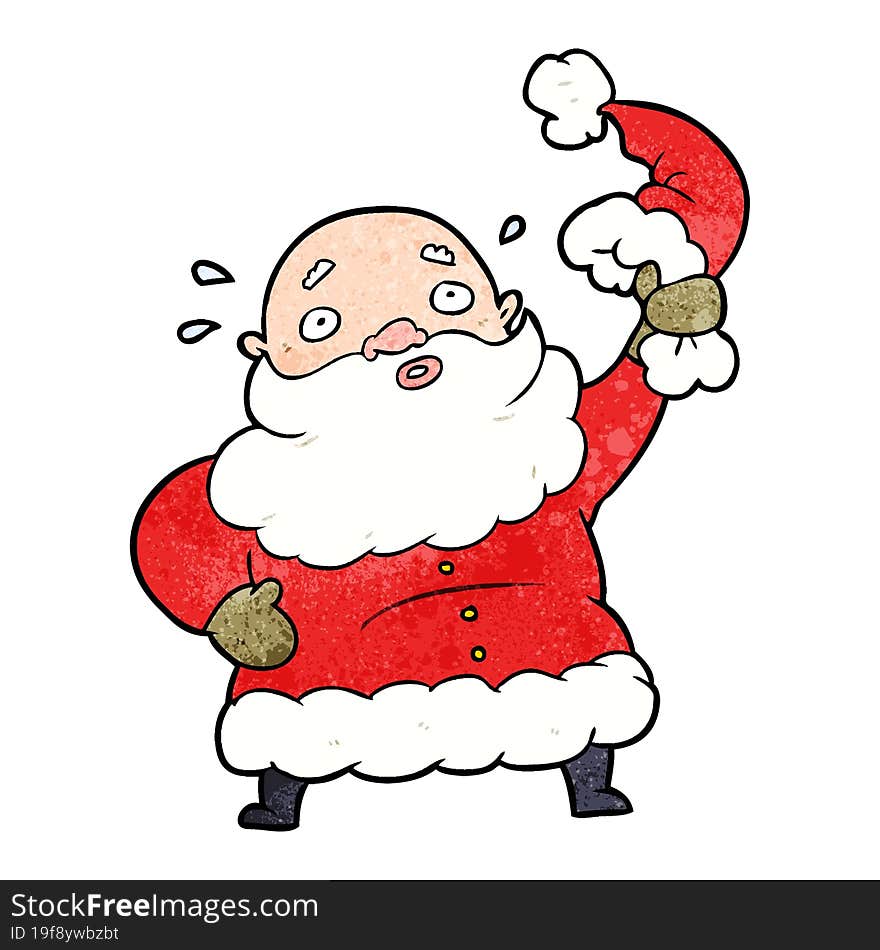 cartoon santa claus waving his hat. cartoon santa claus waving his hat