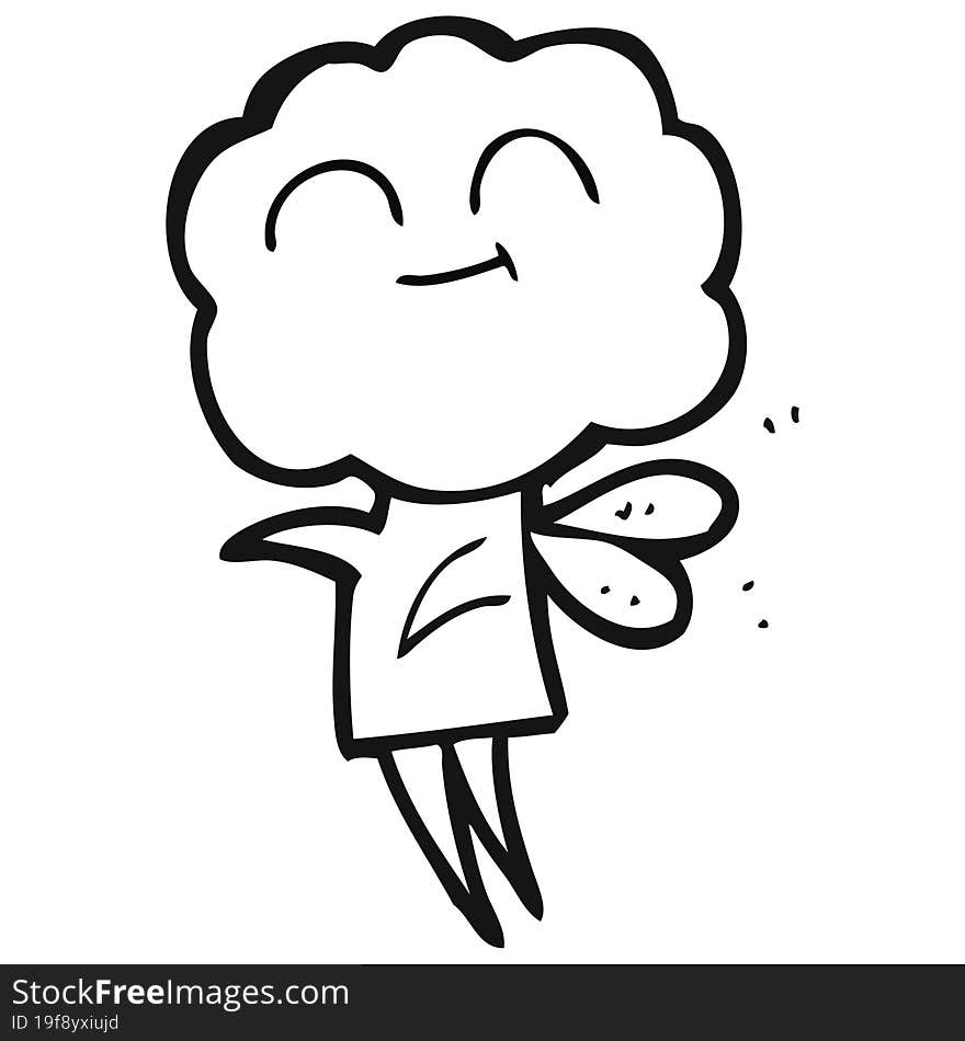 freehand drawn black and white cartoon cute cloud head imp