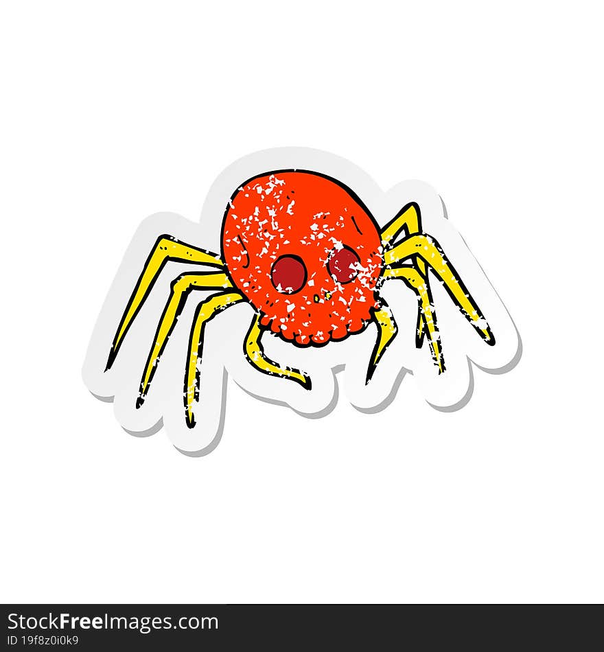 retro distressed sticker of a cartoon spooky halloween skull spider