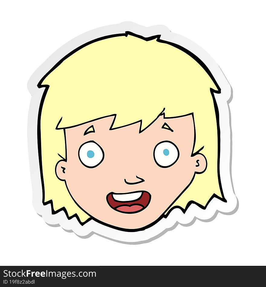 Sticker Of A Cartoon Happy Female Face