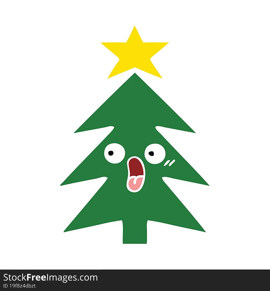 flat color retro cartoon christmas tree