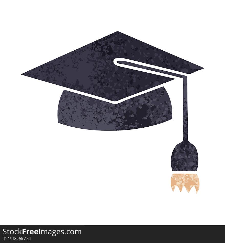 retro illustration style cartoon graduation cap