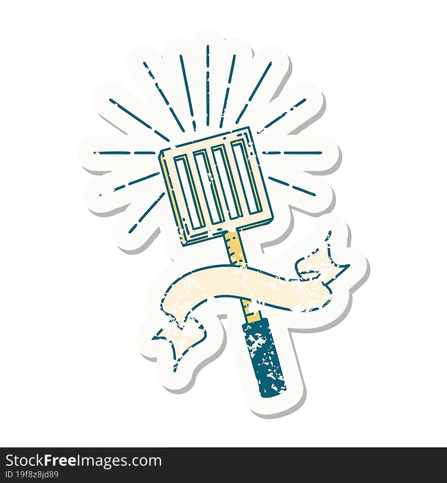 grunge sticker of tattoo style kitchen spatula