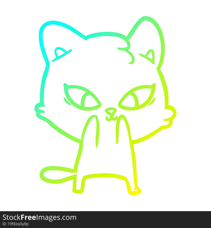 cold gradient line drawing of a cute cartoon cat