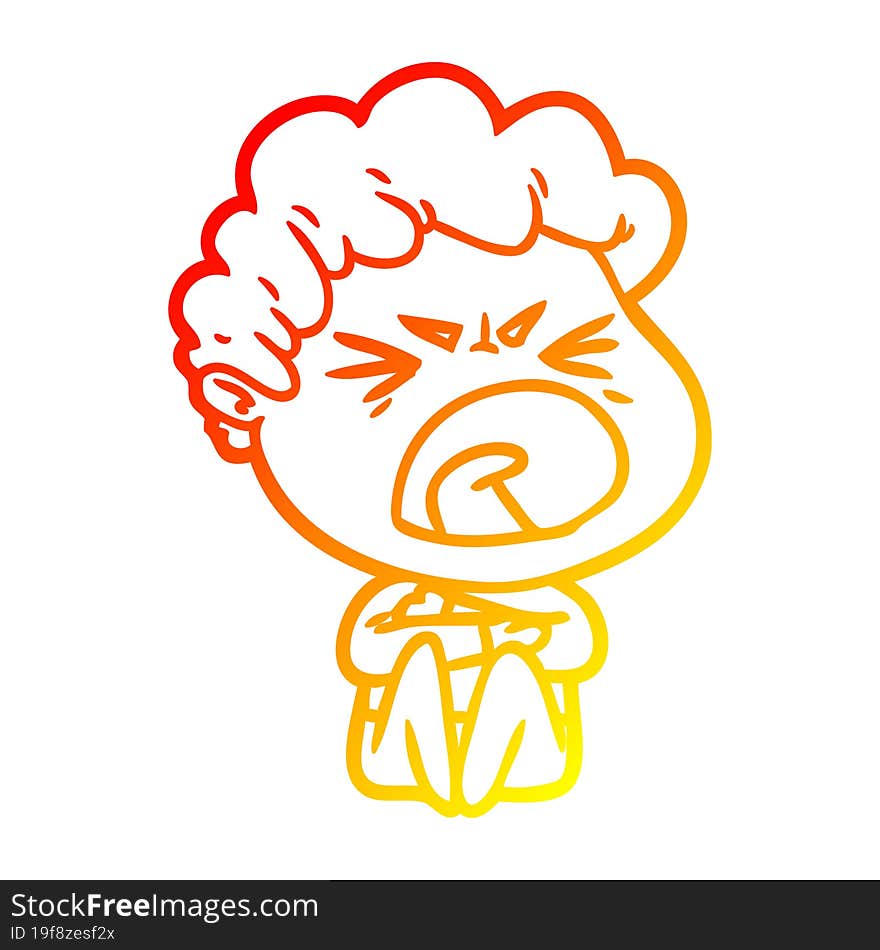 warm gradient line drawing cartoon furious man