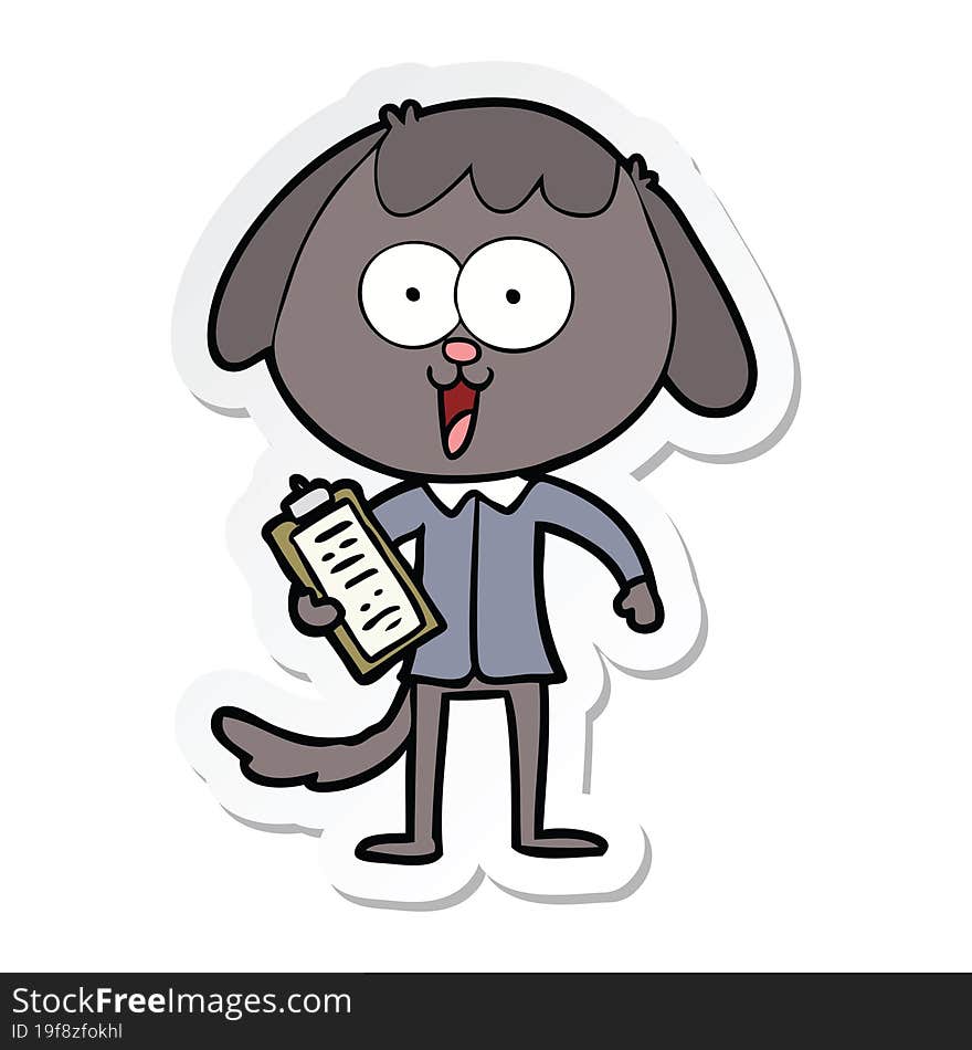 sticker of a cute cartoon dog wearing office shirt