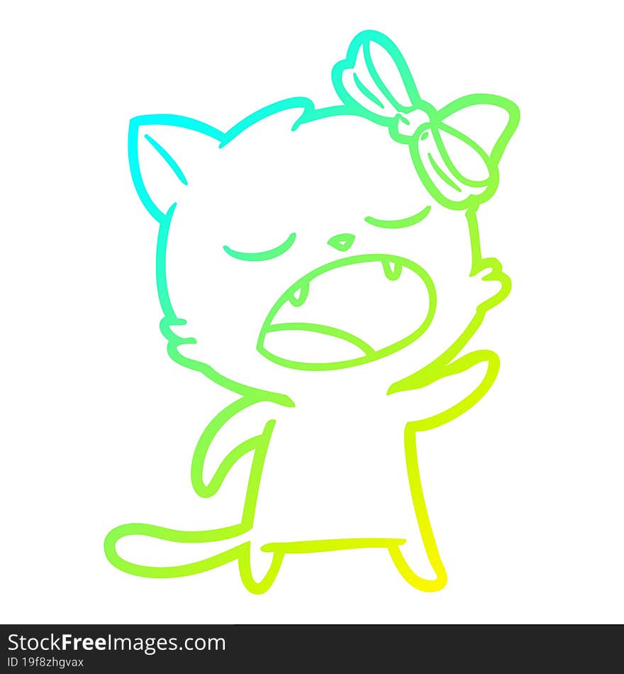 Cold Gradient Line Drawing Cartoon Cat Meowing