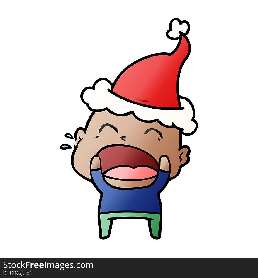 Gradient Cartoon Of A Shouting Bald Man Wearing Santa Hat