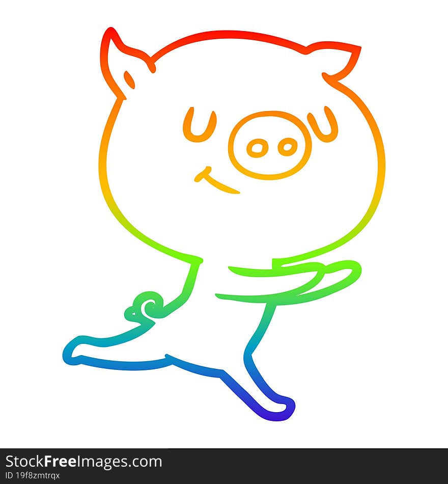 Rainbow Gradient Line Drawing Happy Cartoon Pig