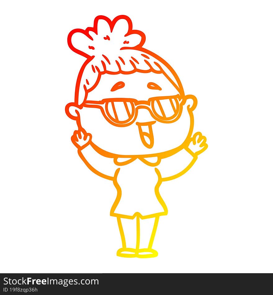 warm gradient line drawing cartoon happy woman wearing spectacles