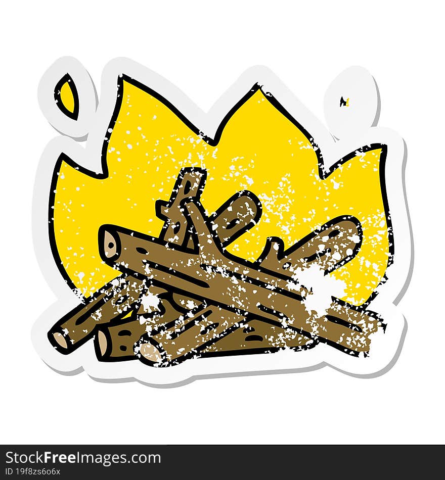 distressed sticker of a quirky hand drawn cartoon campfire