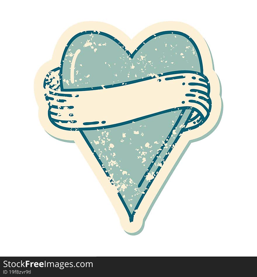 Distressed Sticker Tattoo Style Icon Of A Heart And Banner