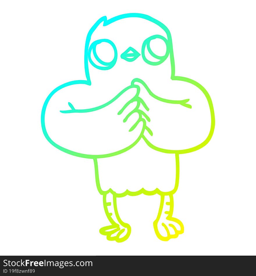 Cold Gradient Line Drawing Cartoon Bird With Plan