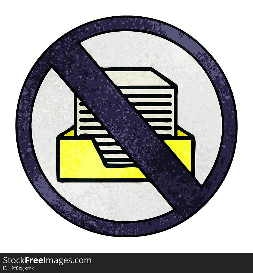 retro grunge texture cartoon of a paper ban sign