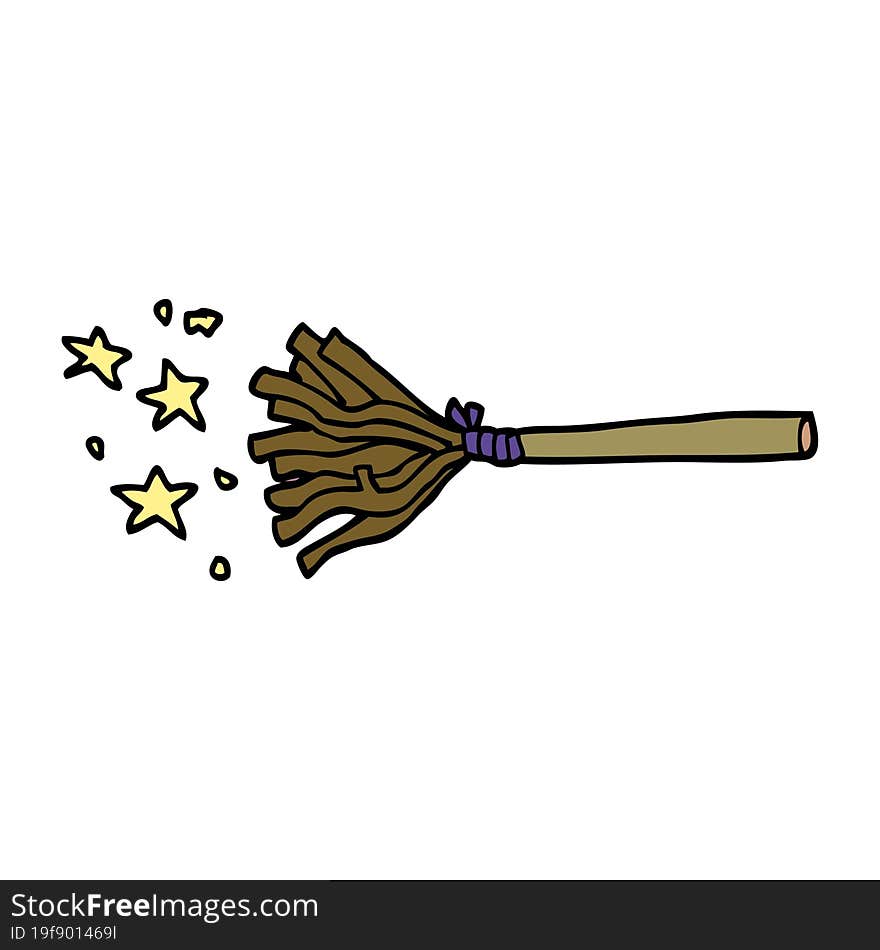 cartoon doodle magic broom