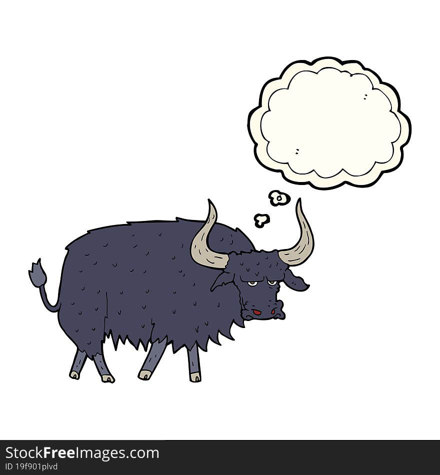 Cartoon Annoyed Hairy Ox With Thought Bubble