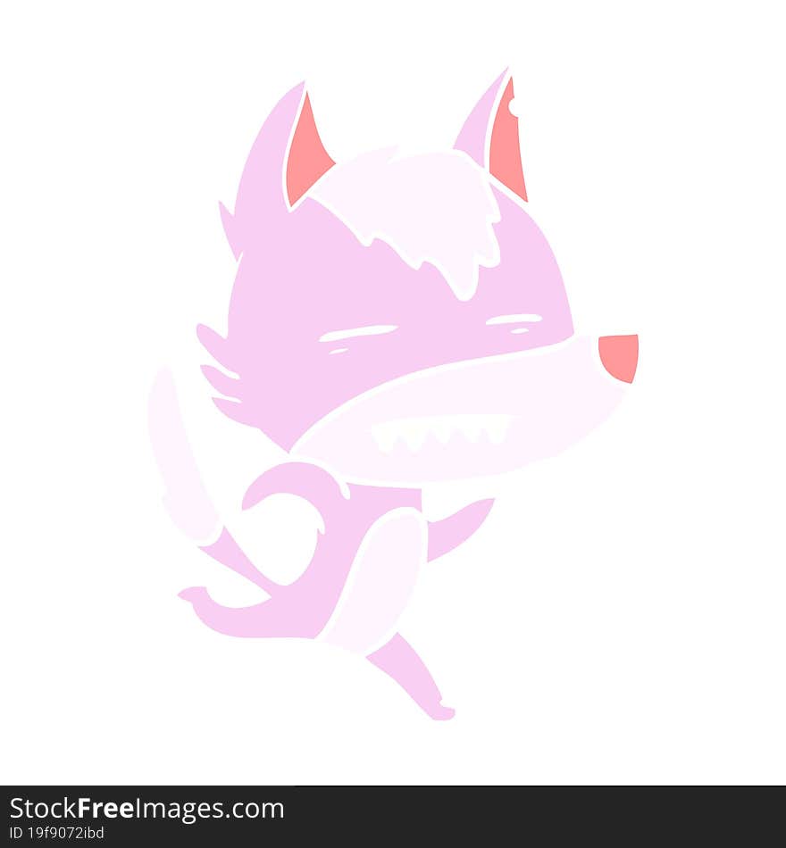 flat color style cartoon wolf running showing teeth