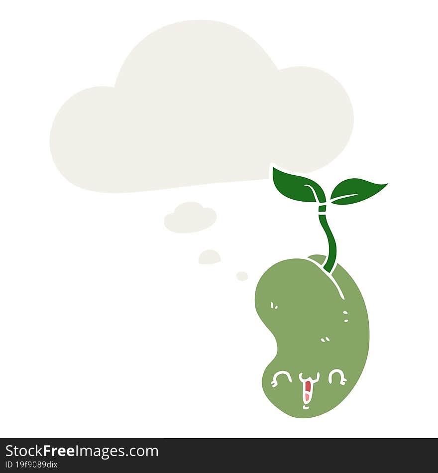 cute cartoon seed sprouting and thought bubble in retro style