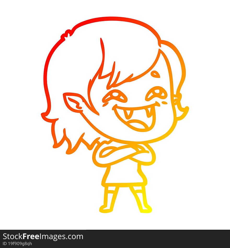 warm gradient line drawing of a cartoon laughing vampire girl