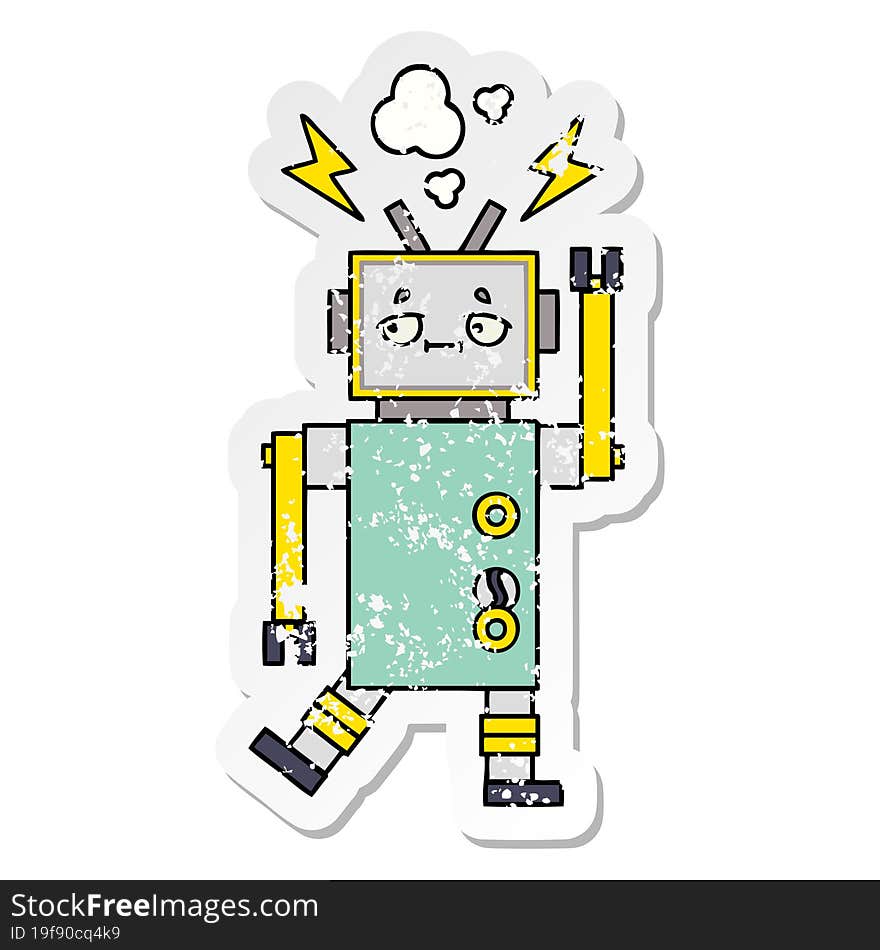 distressed sticker of a cute cartoon robot