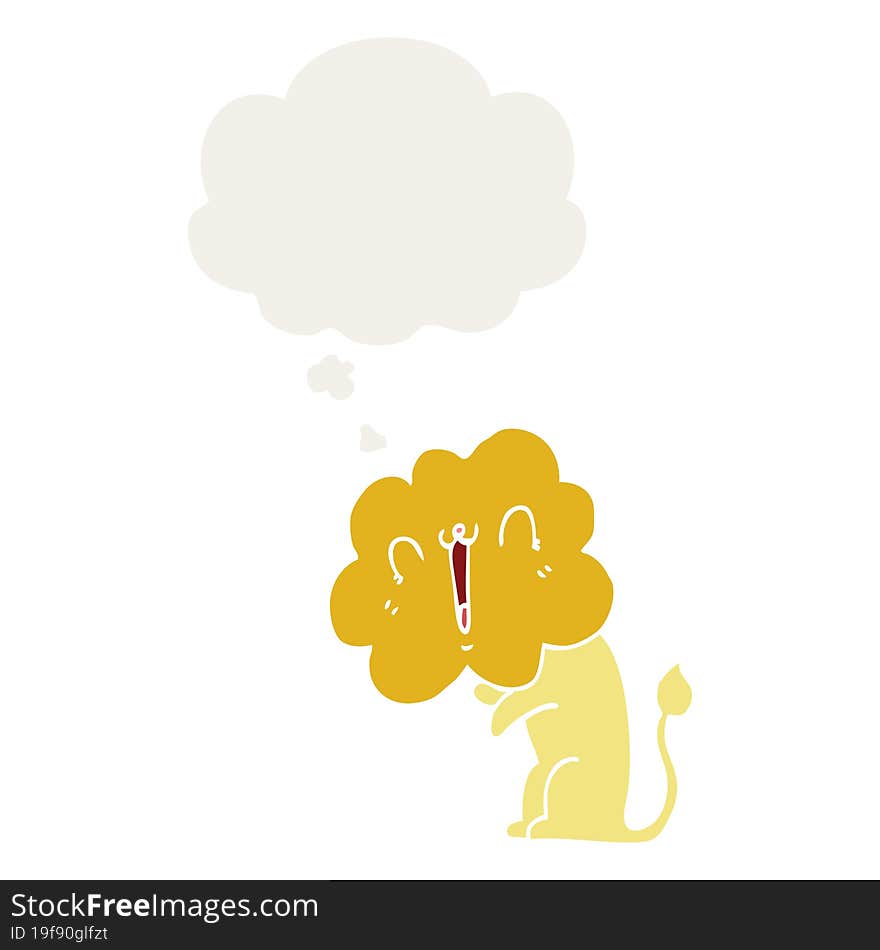 Cute Cartoon Lion And Thought Bubble In Retro Style