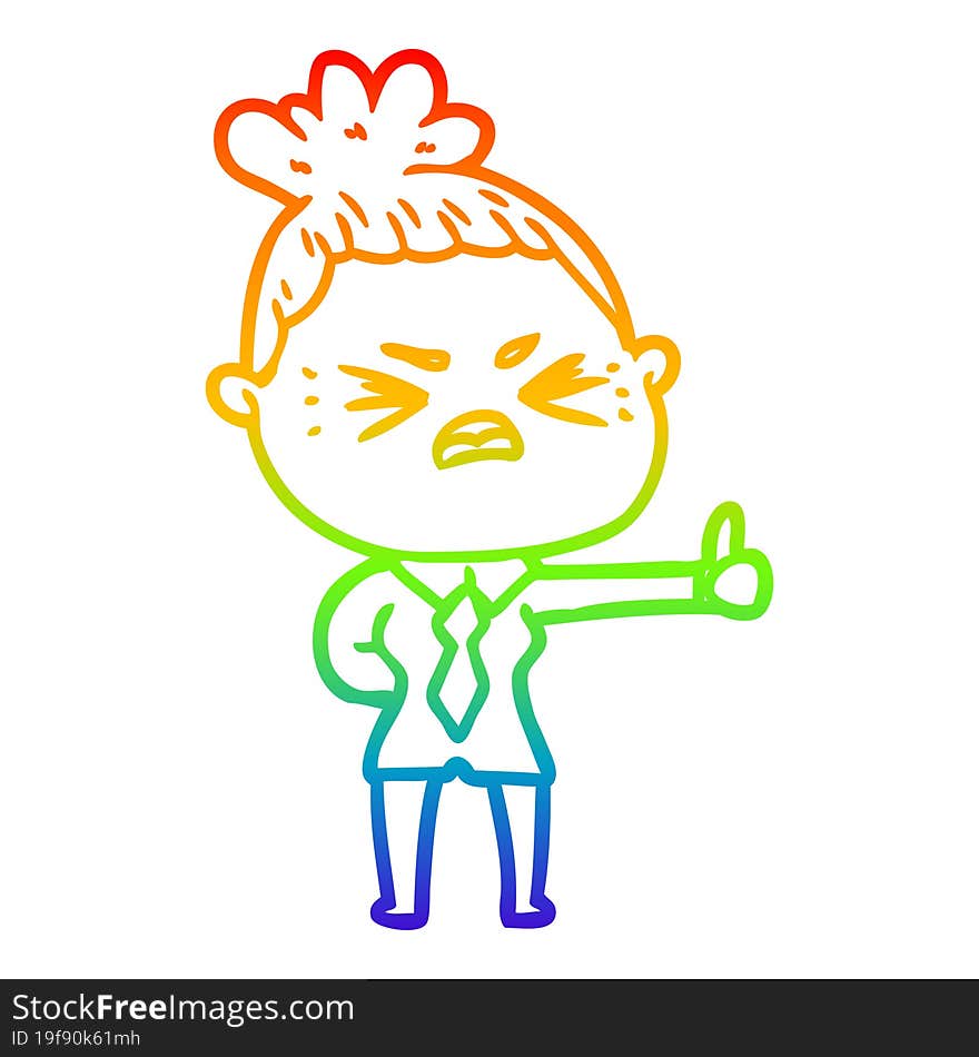 rainbow gradient line drawing of a cartoon angry woman