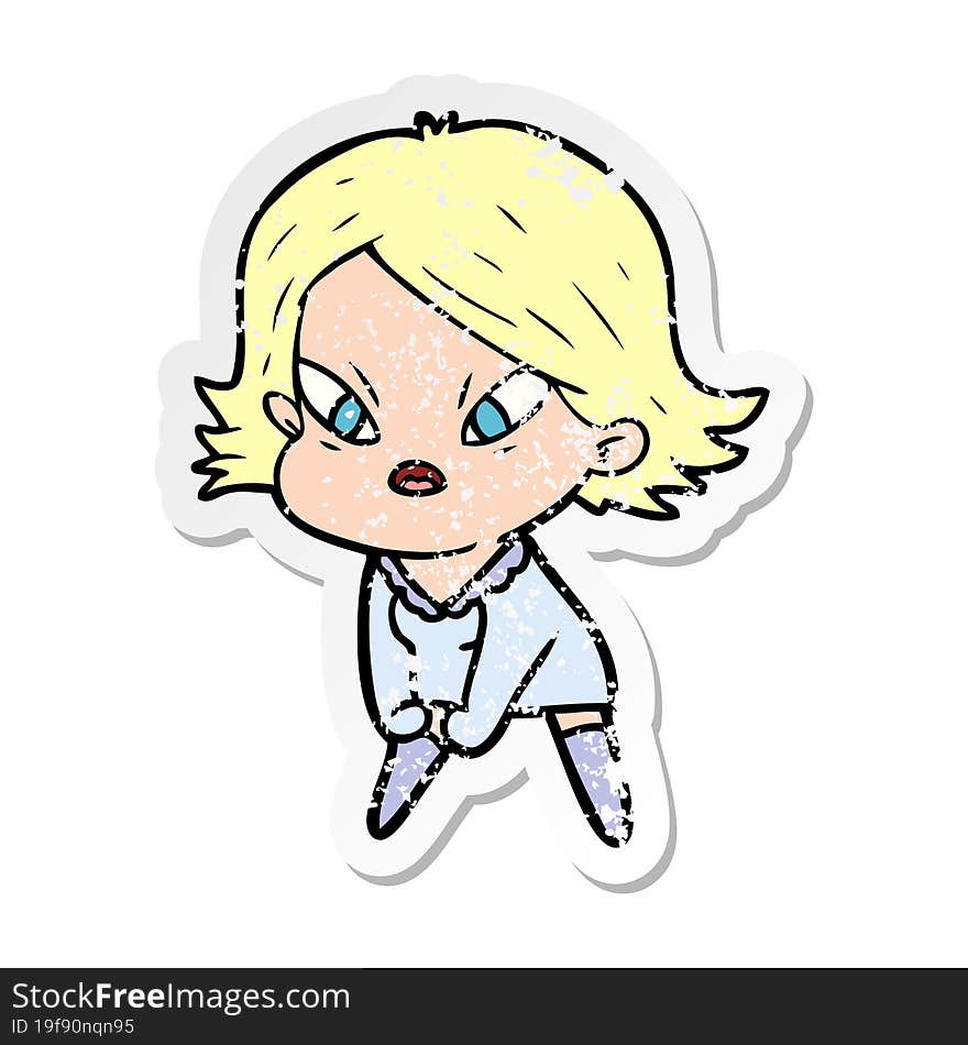 distressed sticker of a cartoon stressed woman