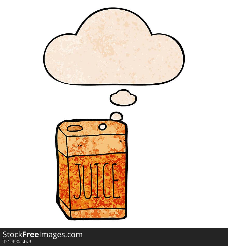 cartoon juice box and thought bubble in grunge texture pattern style