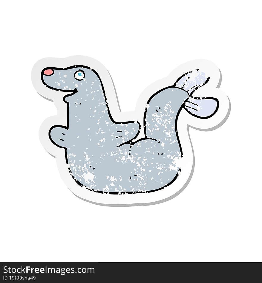 Retro Distressed Sticker Of A Cartoon Seal