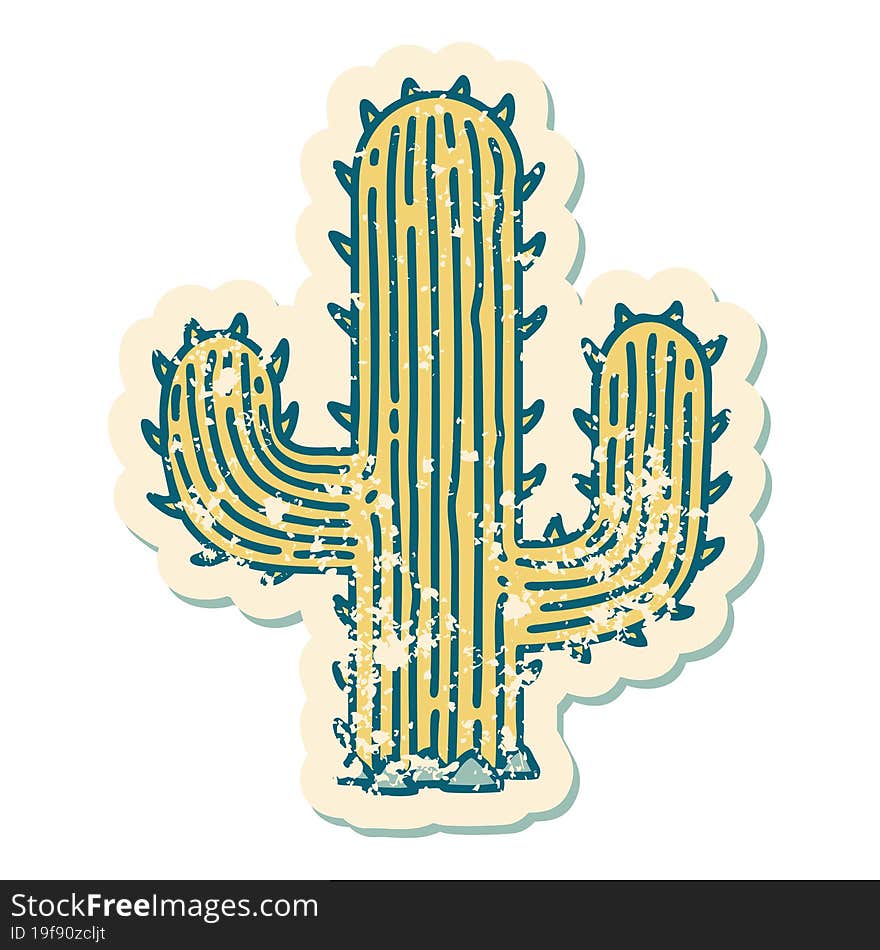 Distressed Sticker Tattoo Style Icon Of A Cactus